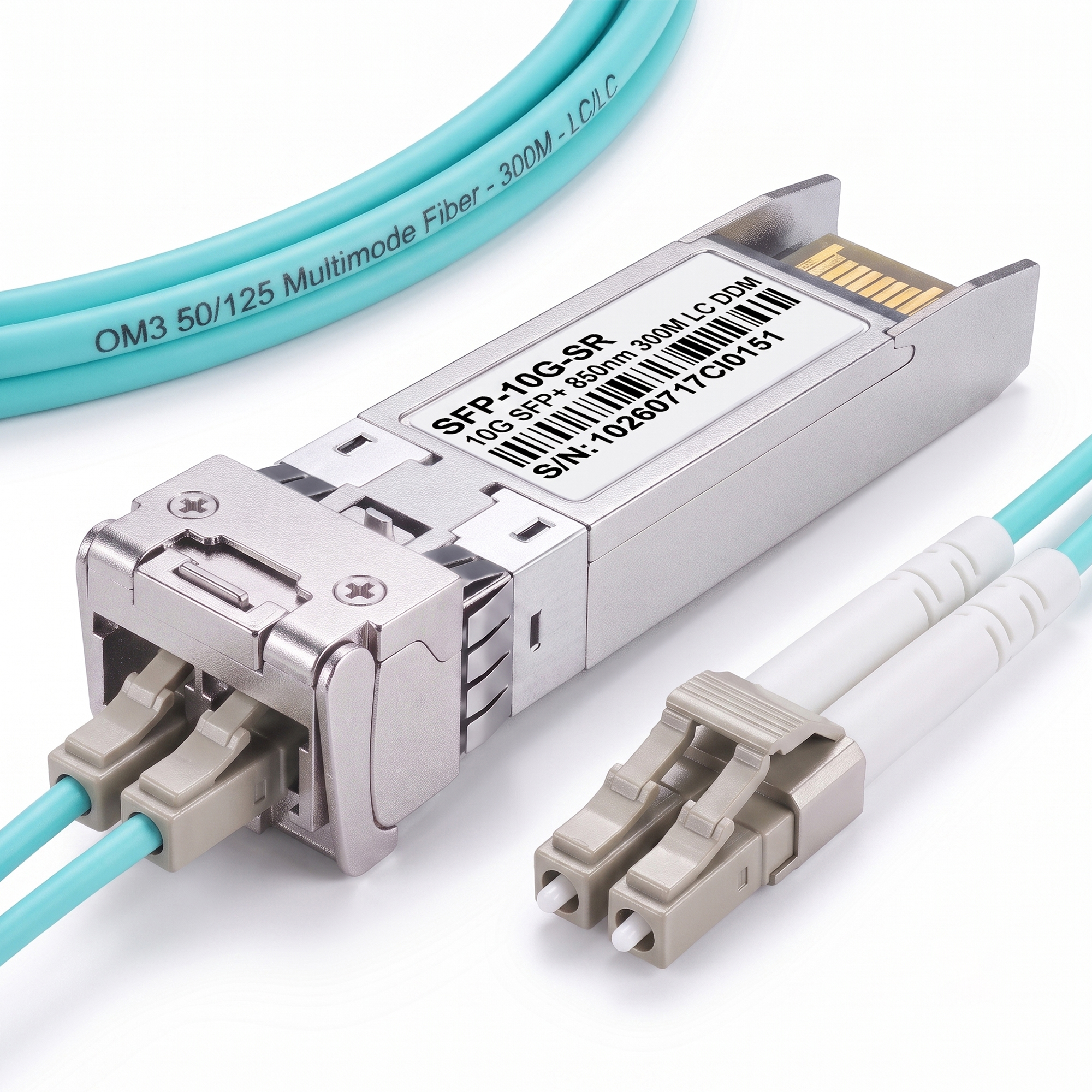 10GBASE-SR SFP+ Transceiver, 10G 850nm MMF Duplex LC Optical Module, up to 300m, DDM, Compatible with Cisco SFP-10G-SR