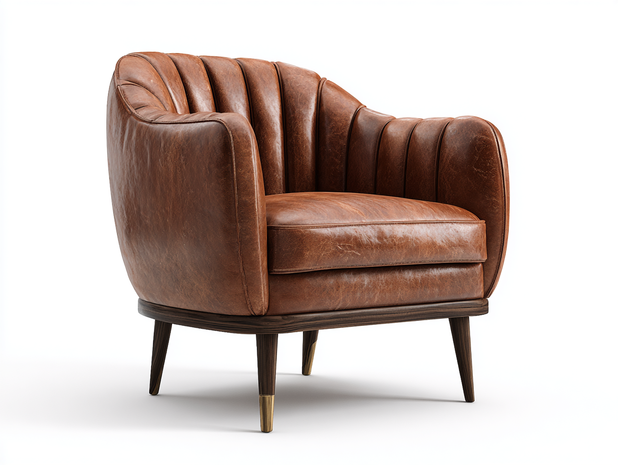 Sillón de piel sintética 86x82x88 cm - respaldo curvado con patas de madera - marrón - estilo vintage-Nasaohome