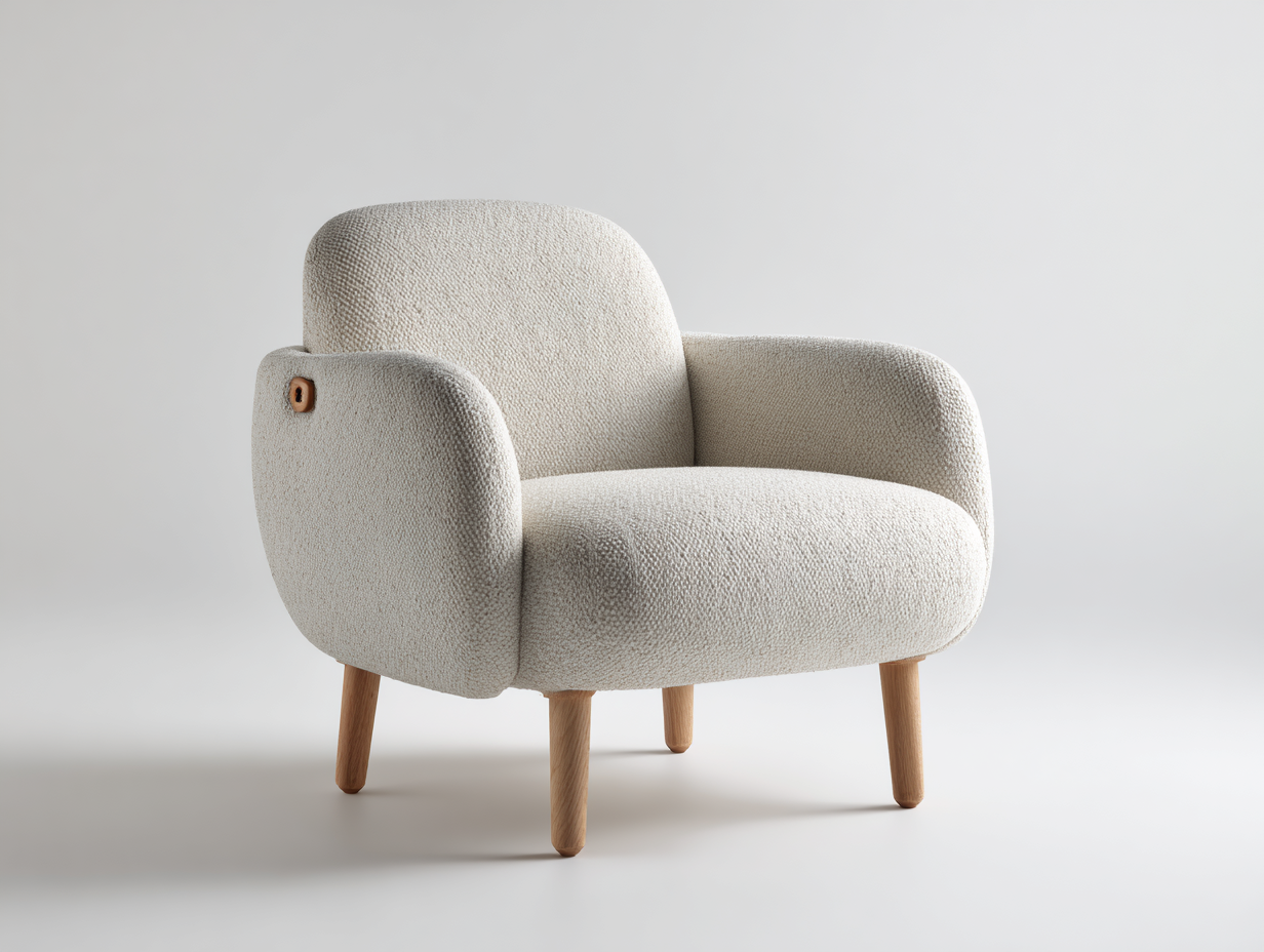 Sillón de tela - tapizado bouclé con patas de madera 76x72x80 cm - beige - estilo nórdico suave-Nasaohome