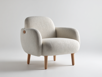 Sillón de tela - tapizado bouclé con patas de madera 76x72x80 cm - beige - estilo nórdico suave-Nasaohome