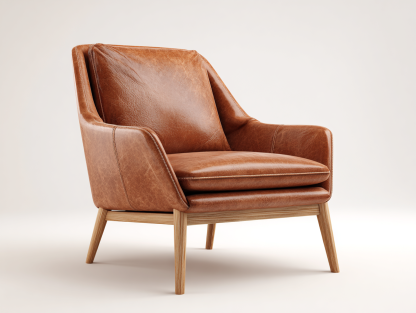 Sillón de piel con patas de madera 92x86x88 cm - marrón coñac-roble claro - para salón - estilo moderno-Nasaohome