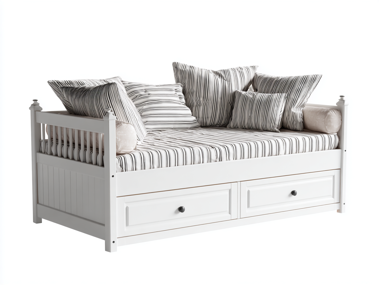 Sofás cama - madera maciza con 2 cajones 208x96x90 cm - blanco - estilo clásico versátil-Nasaohome