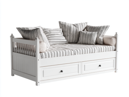 Sofás cama - madera maciza con 2 cajones 208x96x90 cm - blanco - estilo clásico versátil-Nasaohome