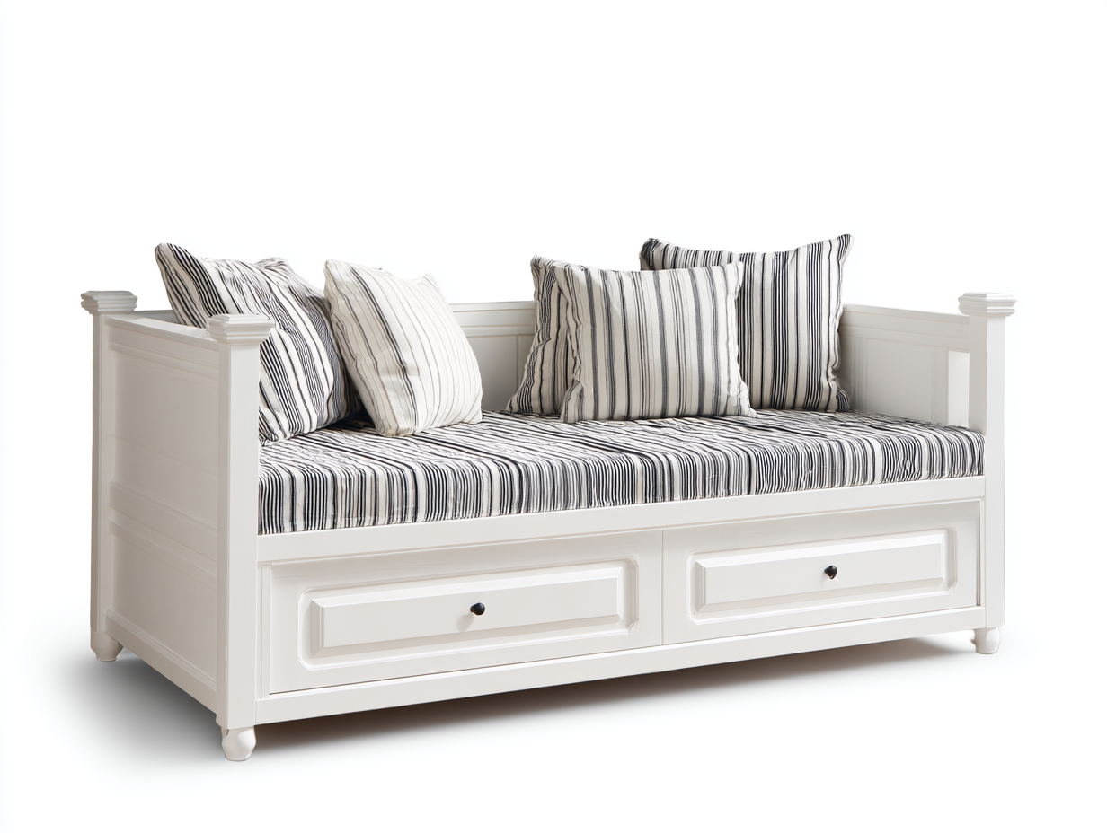 Sofás cama de madera color blanco 200x90x85 cm para dormitorio y salón con 2 cajones - diseño clásico-Nasaohome