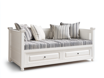 Sofás cama de madera color blanco 200x90x85 cm para dormitorio y salón con 2 cajones - diseño clásico-Nasaohome