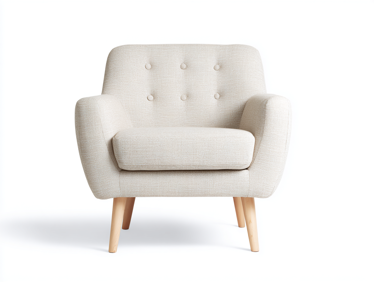 Sillón de tela 80x78x86 cm - asiento acolchado con patas de madera - beige - estilo nórdico-Nasaohome