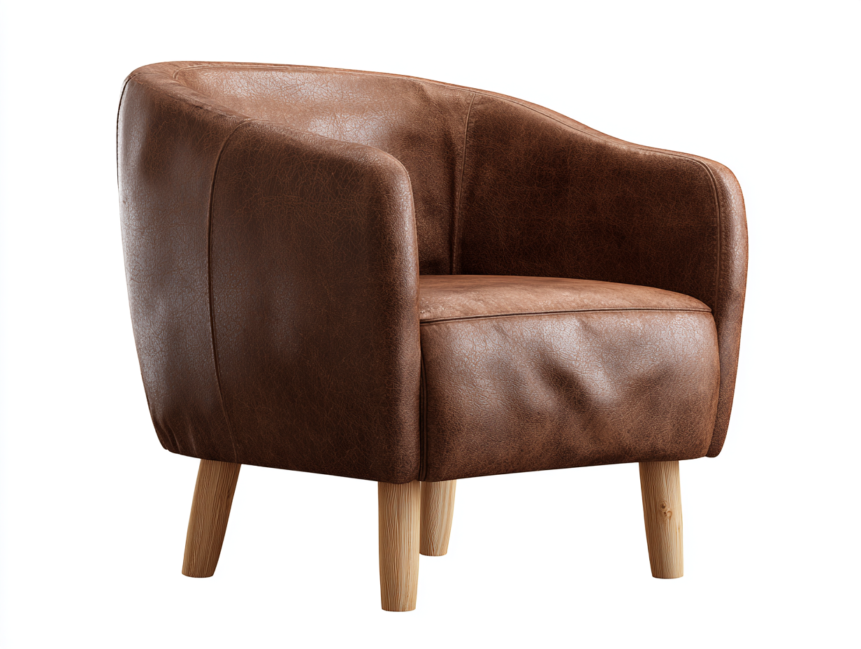 Sillón de piel - cuero sintético con patas de madera 78x74x82 cm - marrón - estilo vintage compacto-Nasaohome