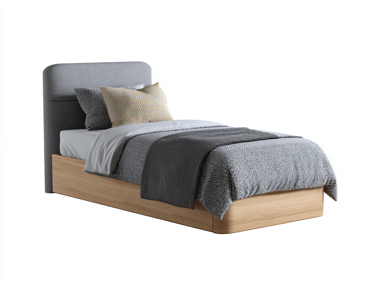 Camas individuales de madera con cabecero tapizado 205x106x110 cm - gris-roble claro - para dormitorio - estilo moderno-Nasaohome