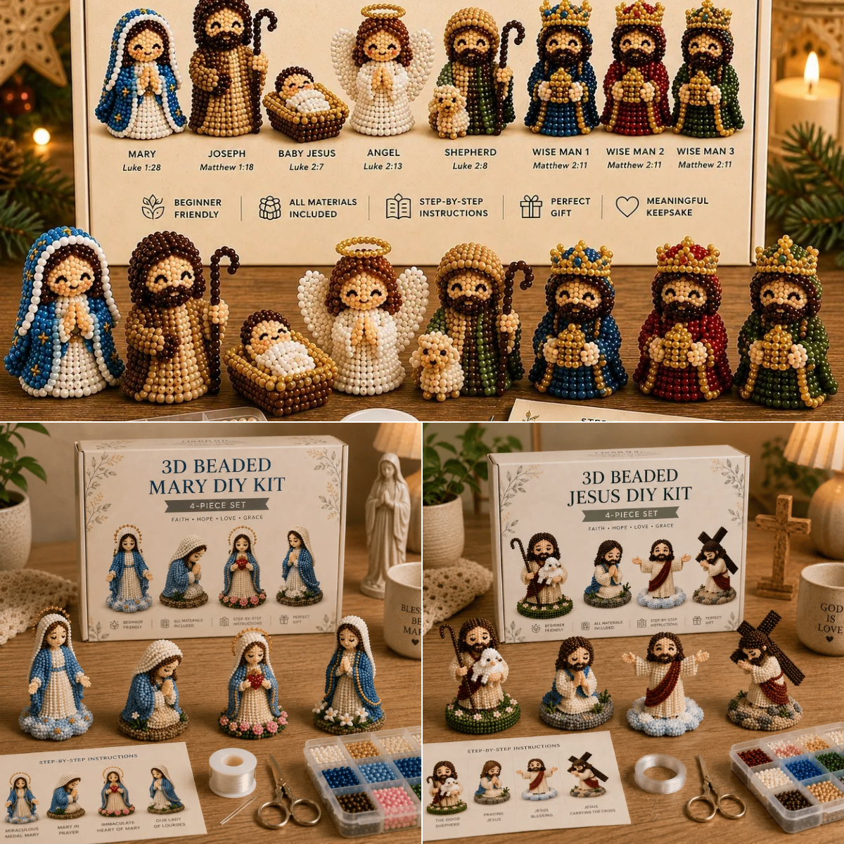 ✝️3D Beaded Nativity Collection DIY Kit – Handmade Christmas Faith Craft Set (8-Piece Set)