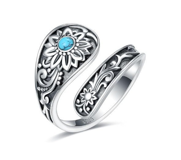 Women's Sterling Silver Moonstone Flower Ring, Adjustable Vintage Spoon Ring Jewelry, Gifts for Mom, Wife, Sister, Her