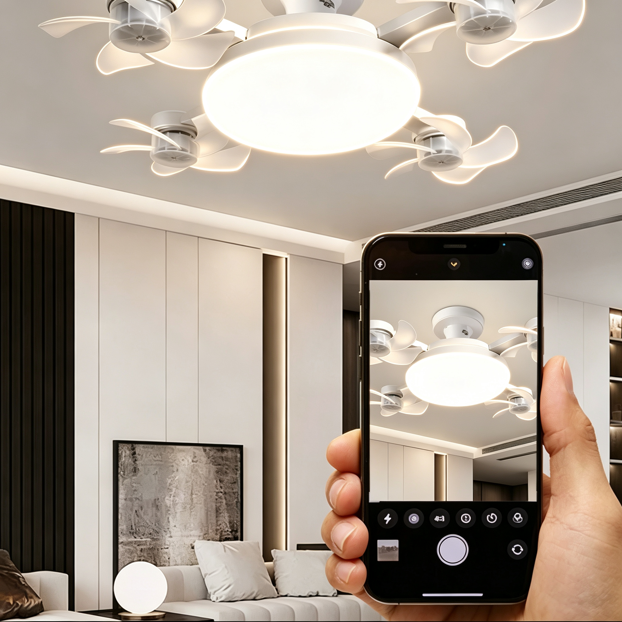 Elegant 50cm Foldable Ceiling Fan with Light & Remote – 4-Blade Retractable LED Fan, Ultra-Quiet, E27 Screw-In, Ideal for Bedrooms & Living Rooms
