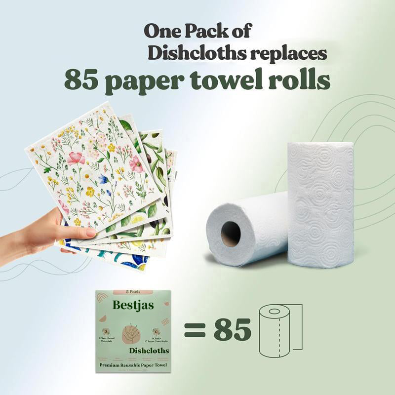✨5 Pack Swedish Dishcloths, Reusable Eco-Friendly Cellulose Kitchen Cleaning Cloths, Ultra Absorbent Washable Dish Rags for Washing Dishes & Counter Wiping