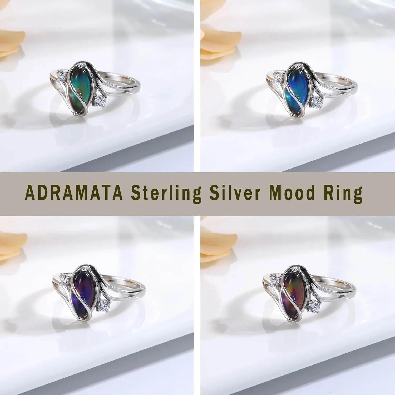 925 Sterling Silver Mood Rings for Women - Color Change