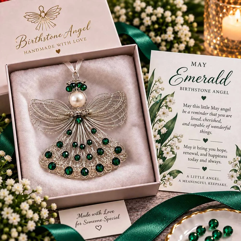50% OFF | 👼 Handmade Birthstone Angel Wire Ornament – 12 Keepsake Colors & Card, Perfect Christmas Gift ✨