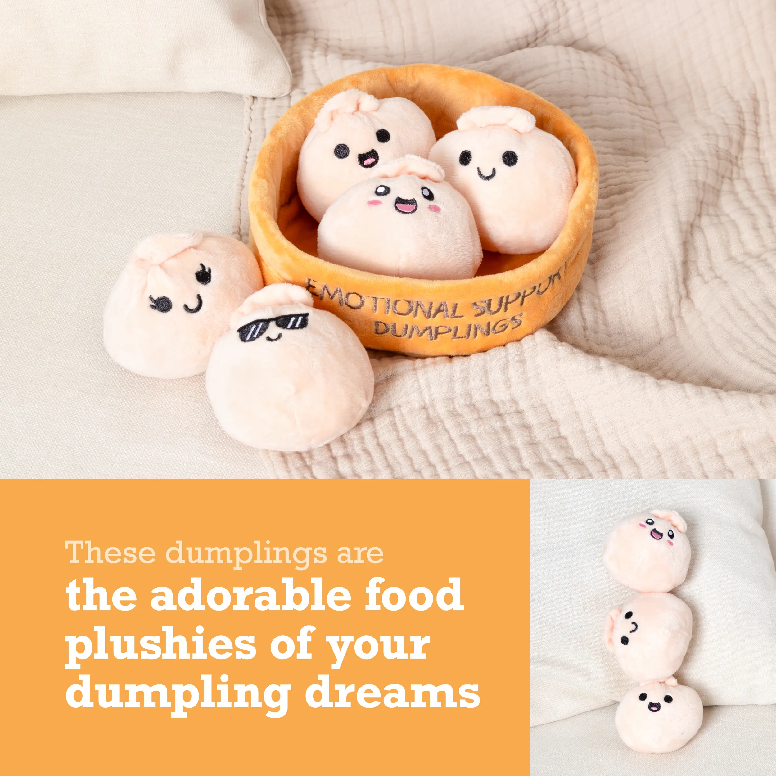 Soft Cuddly Dumpling Stuffed Animal Set, Portable Basket Included, Lovely Gifts for family