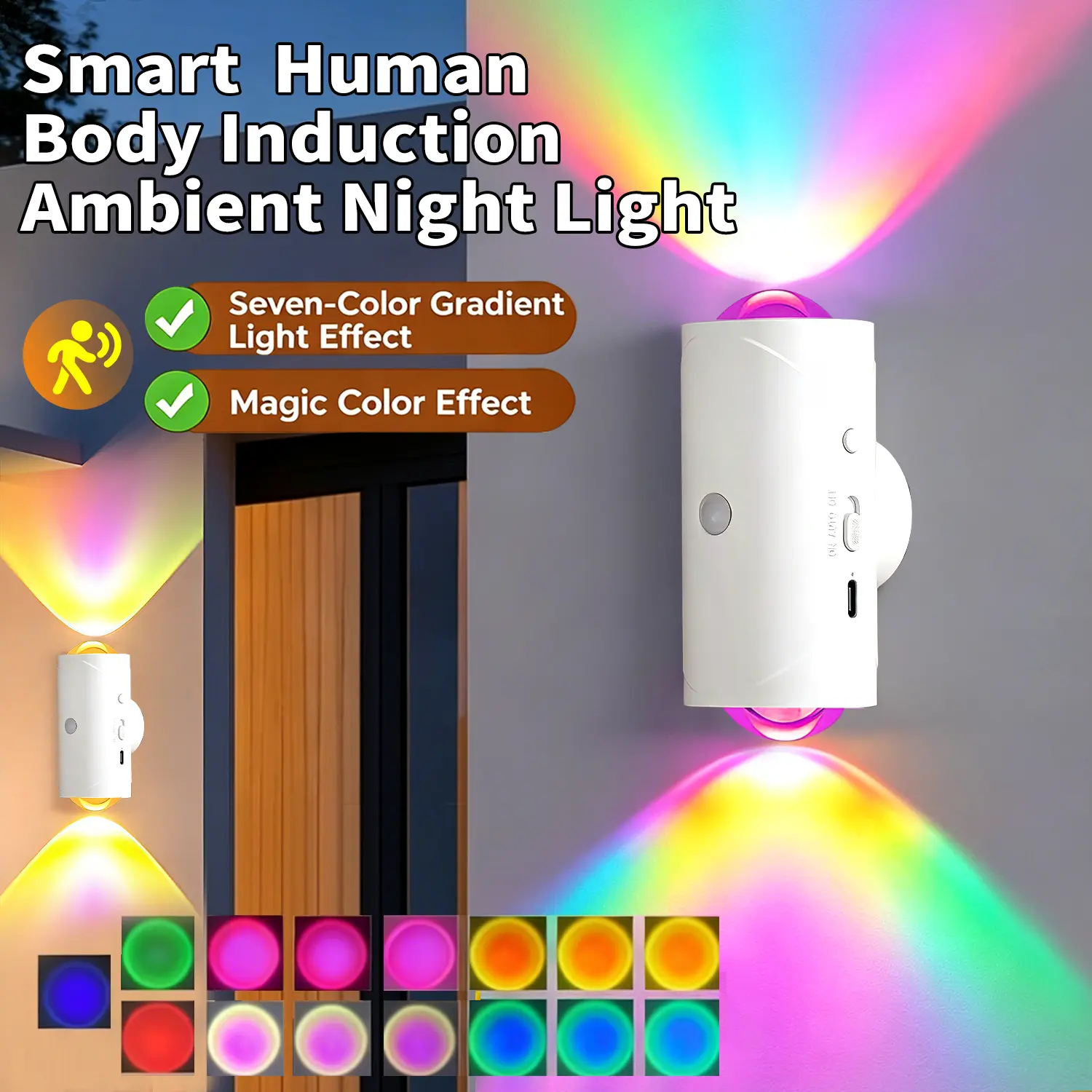 Smart Rechargeable RGB LED Night Light with Motion Sensor