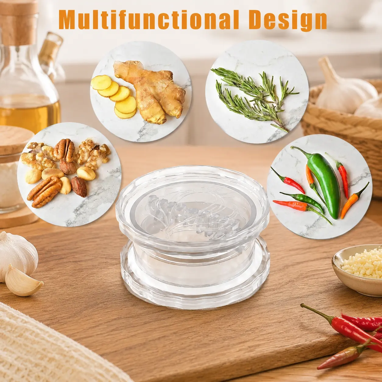 Manual Garlic Twister & Masher - Multi-Functional Mincer for Garlic, Onion, Ginger, Herbs, Nuts - Impact-Resistant Kitchen Gadget & Home Accessory