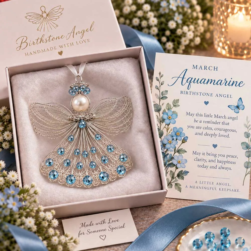 50% OFF | 👼 Handmade Birthstone Angel Wire Ornament – 12 Keepsake Colors & Card, Perfect Christmas Gift ✨