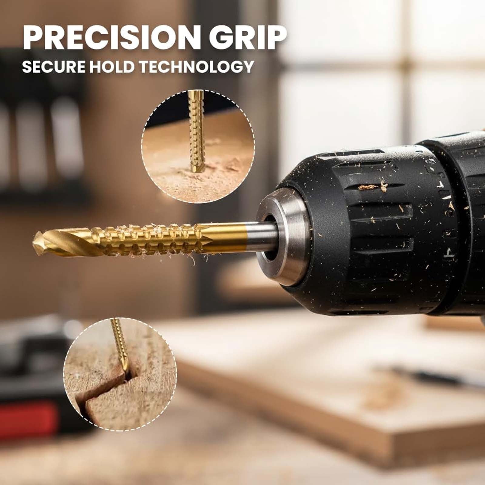Drill Bit Set, Twist Drill Bits, Power Tool Accessories, 6Pcs Titanium Coated Carbon Steel Drill Bit Kit, 135° Split Point Straight Shank Anti-Walk Drilling Tools, Fully Ground Heat Resistant Bits