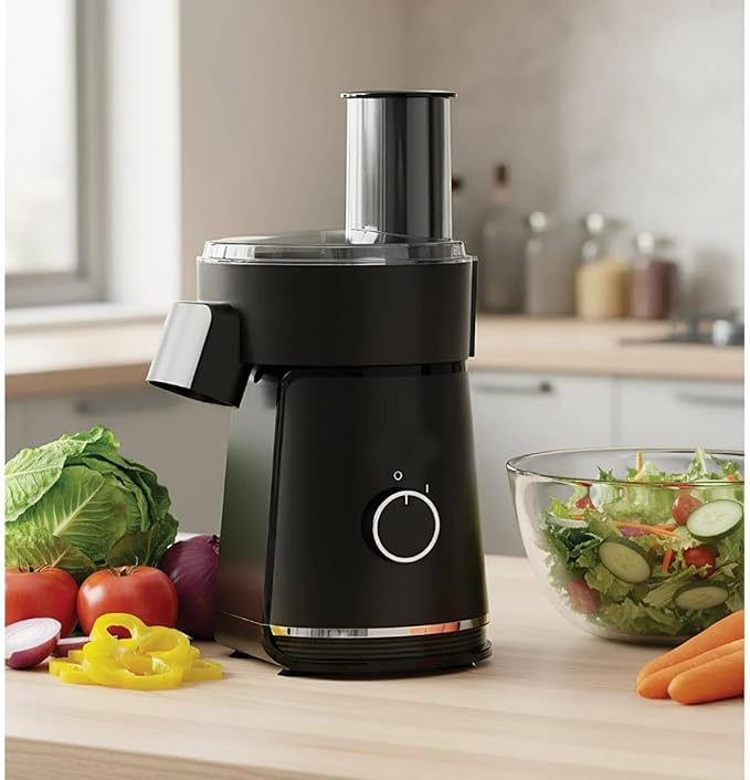 6 in 1 Electric Salad Maker 200W Multifunctional Food Processor, 900ml Bowl, 6 Stainless Steel Blades, Slicing Shredding Chopping, Safety Lock Anti-Slip Base, Black