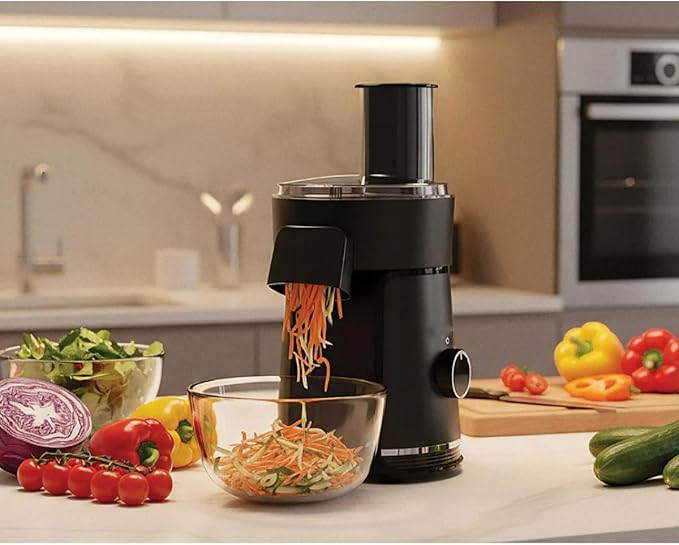 6 in 1 Electric Salad Maker 200W Multifunctional Food Processor, 900ml Bowl, 6 Stainless Steel Blades, Slicing Shredding Chopping, Safety Lock Anti-Slip Base, Black