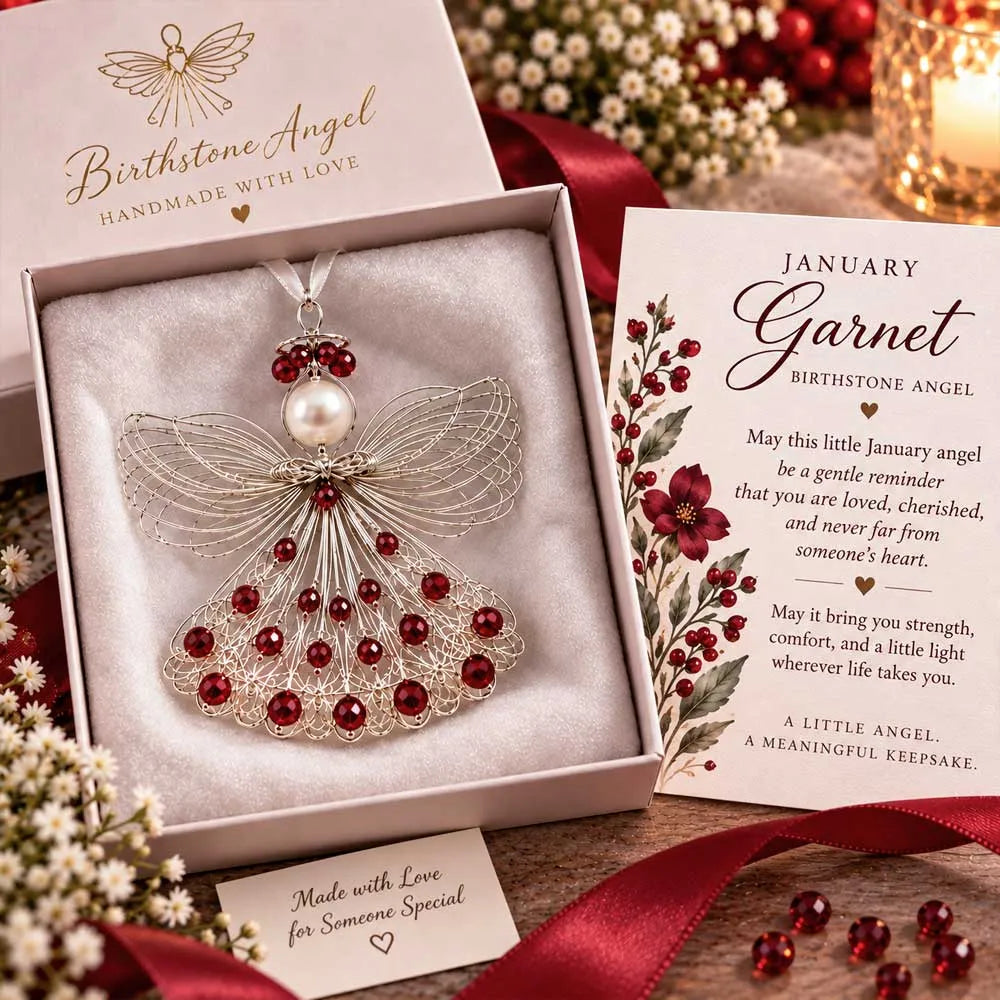 50% OFF | 👼 Handmade Birthstone Angel Wire Ornament – 12 Keepsake Colors & Card, Perfect Christmas Gift ✨