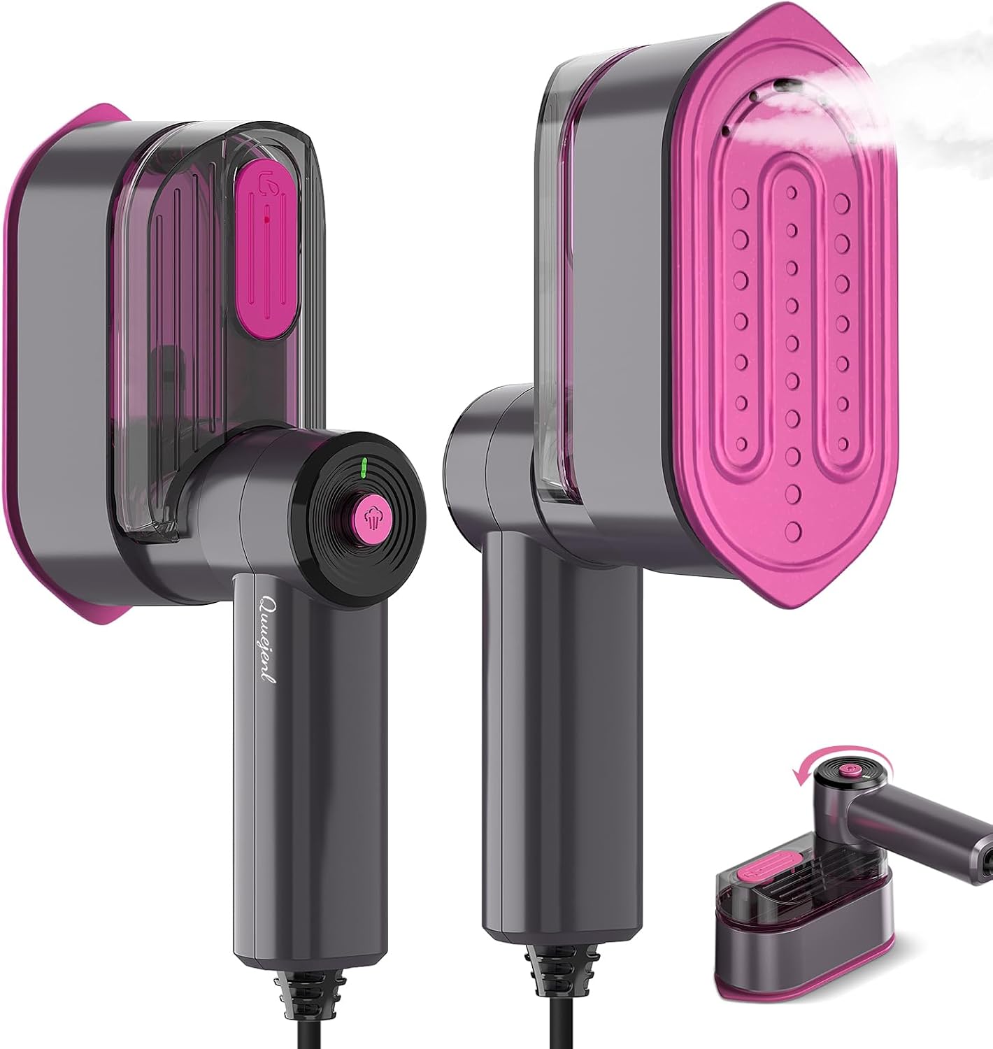 2-in-1 Travel Garment Steamer & Mini Iron, 10s Fast Heat Foldable Handheld Steamer (Purple)