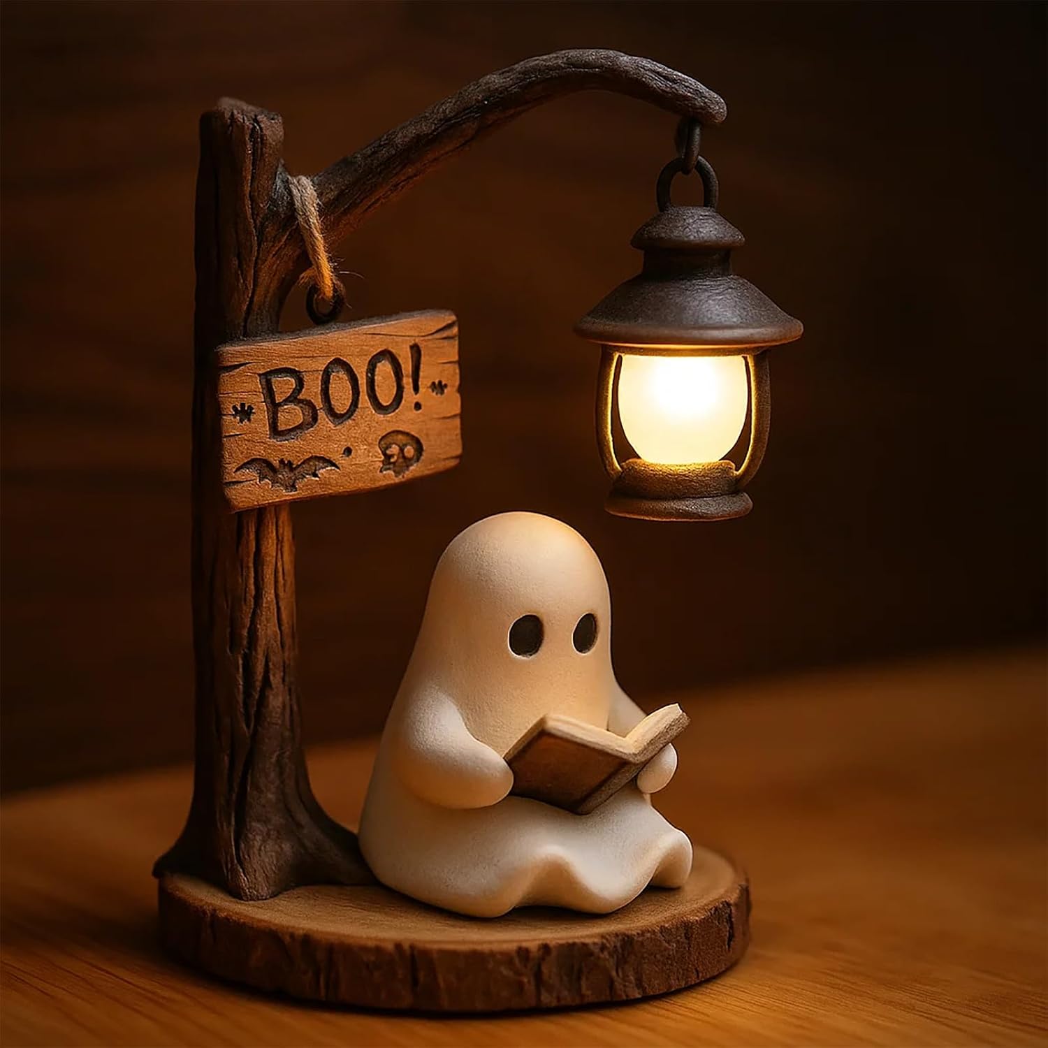 Cute Ghost Reading Lantern - Boo, Ghost Reading Book Lamp, Halloween Cute 3D LED Night Light, Ideal for desks, mantels (1 pcs)