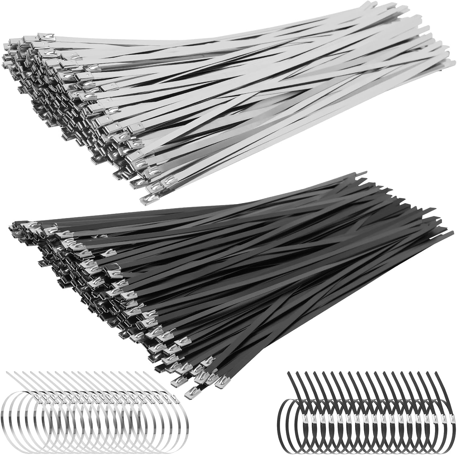  Metal Zip Ties Gun Kit, 6/8/12 Inch Heavy Duty Metal Zip Ties, Multi-Purpose Self-Locking Cable Tie Tool Set for Vehicles Farms Plants Fences Pipe Bundling, Scissors