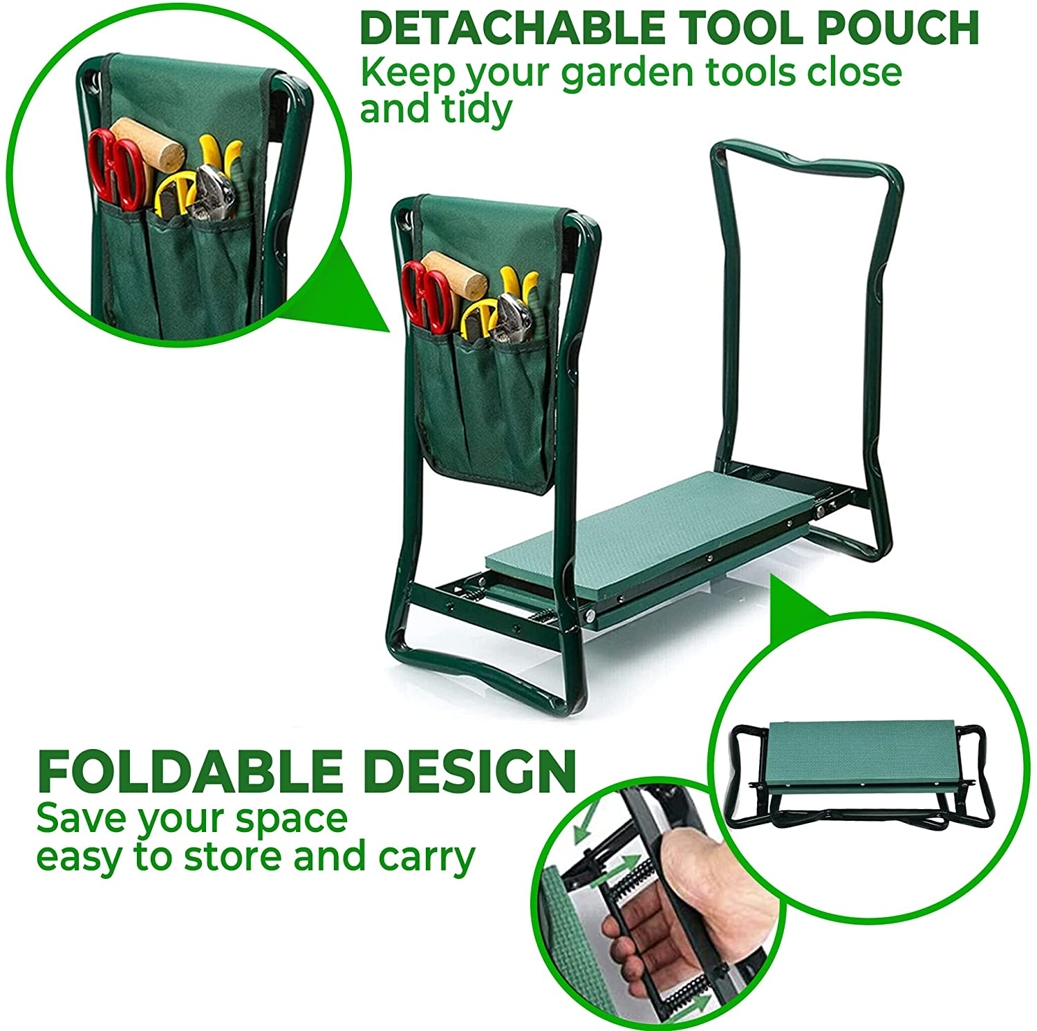 Folding garden stool for sitting and kneeling