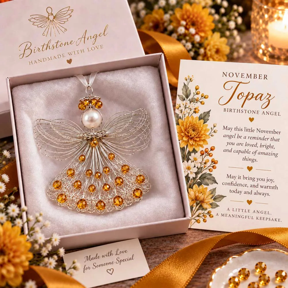 50% OFF | 👼 Handmade Birthstone Angel Wire Ornament – 12 Keepsake Colors & Card, Perfect Christmas Gift ✨