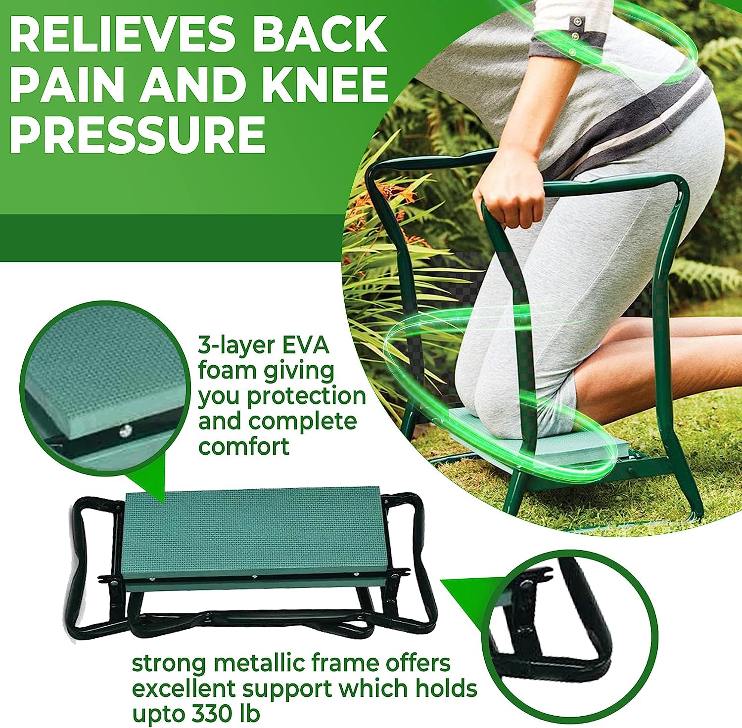 Folding garden stool for sitting and kneeling