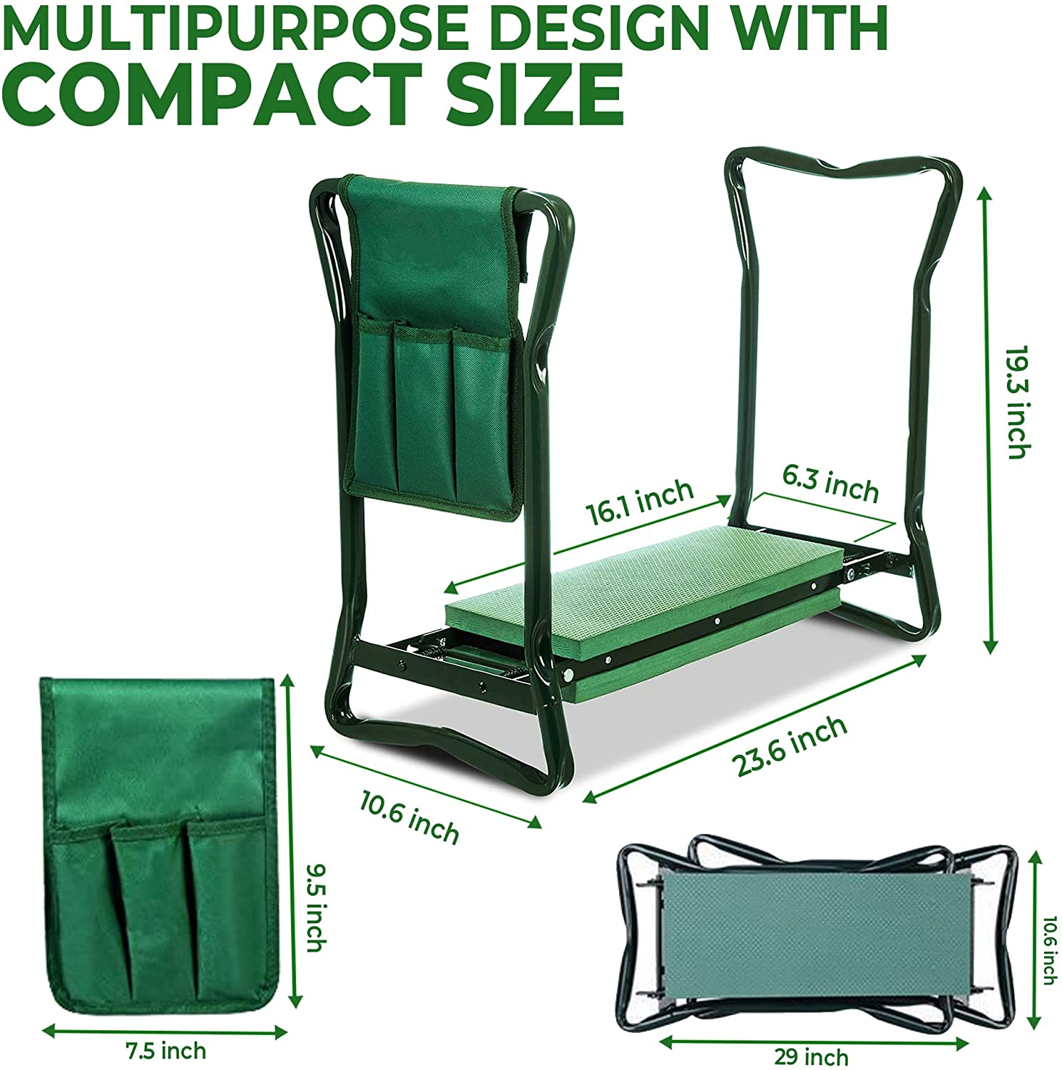 Folding garden stool for sitting and kneeling