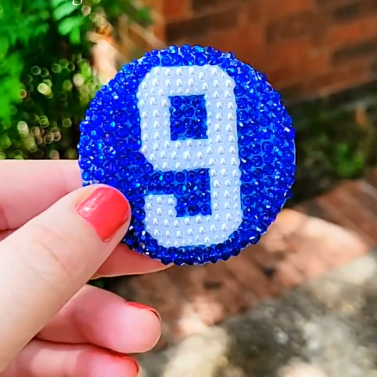 Personalized Rhinestone Number Button (3-inch) | Custom Game Day Spirit Bling
