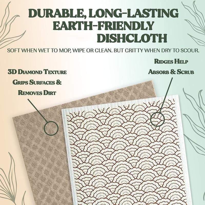 ✨5 Pack Swedish Dishcloths, Reusable Eco-Friendly Cellulose Kitchen Cleaning Cloths, Ultra Absorbent Washable Dish Rags for Washing Dishes & Counter Wiping
