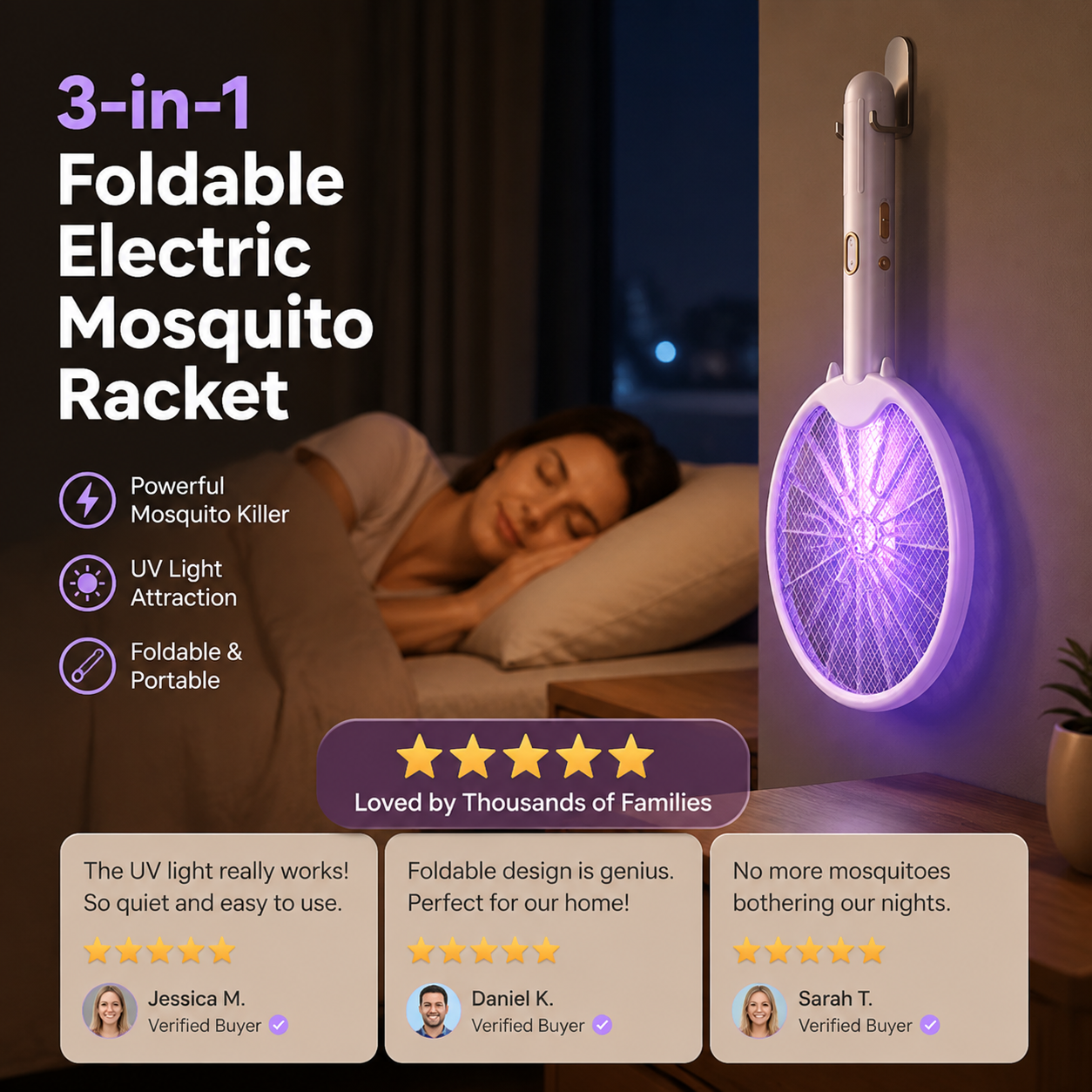 🦟Limited Time Special Price!!✨3-in-1 Foldable Electric Mosquito Racket