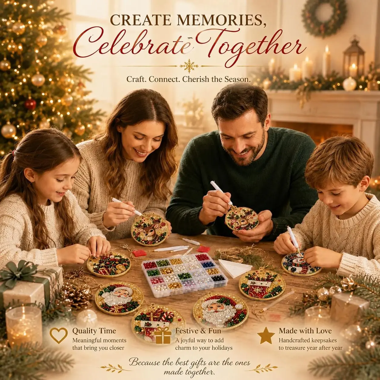 6Pcs/12Pcs Christmas DIY Diamond Painting Ornaments Kit for Holiday Home Decor
