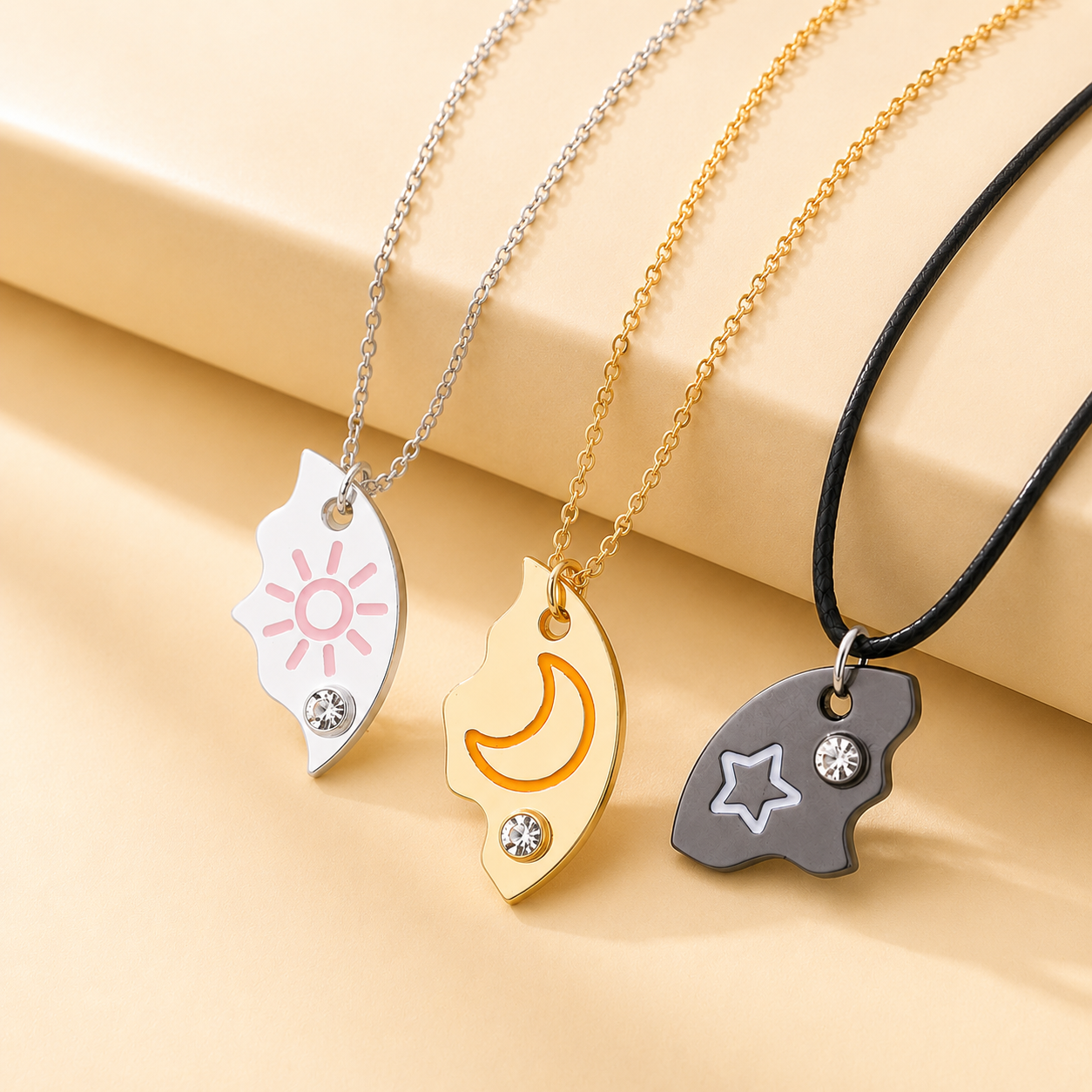 Magnetic Rhinestone Star, Moon & Sun Necklaces (3pc) – Connect as One