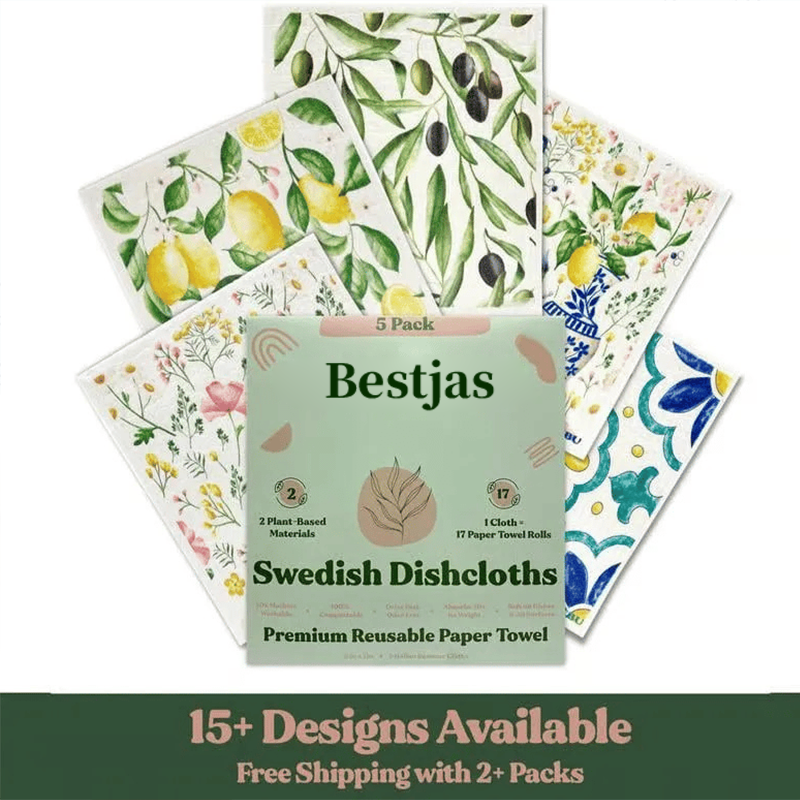 ✨5 Pack Swedish Dishcloths, Reusable Eco-Friendly Cellulose Kitchen Cleaning Cloths, Ultra Absorbent Washable Dish Rags for Washing Dishes & Counter Wiping