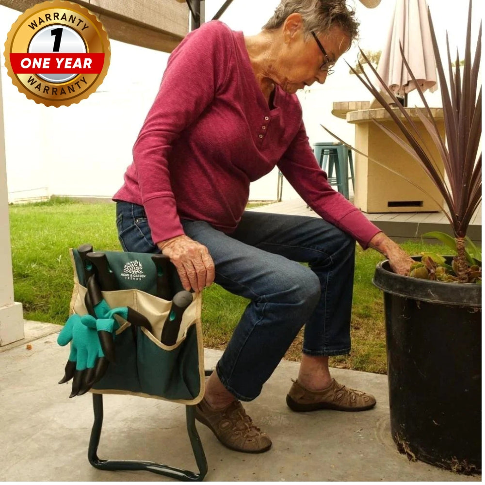 Folding garden stool for sitting and kneeling