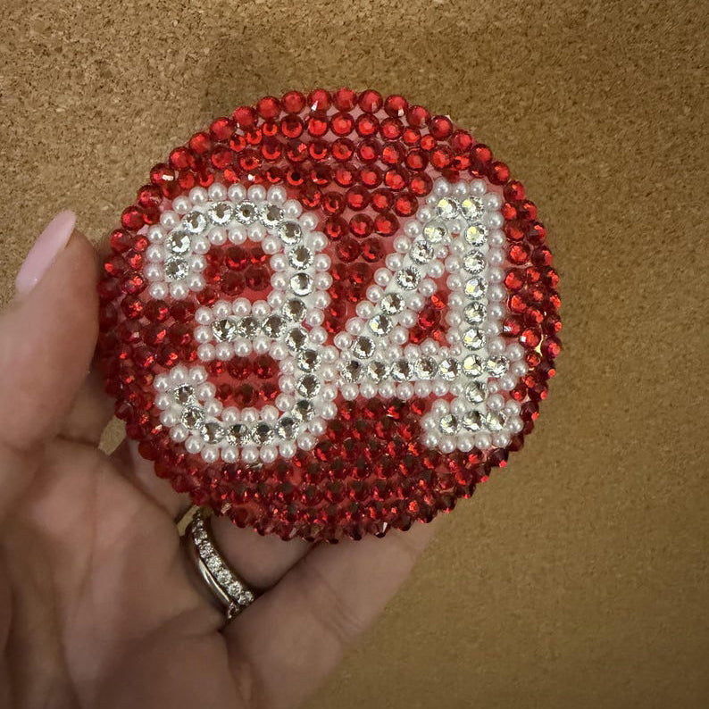 Personalized Rhinestone Number Button (3-inch) | Custom Game Day Spirit Bling