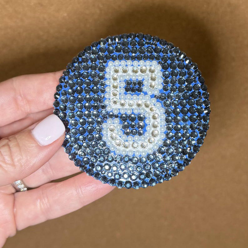 Personalized Rhinestone Number Button (3-inch) | Custom Game Day Spirit Bling