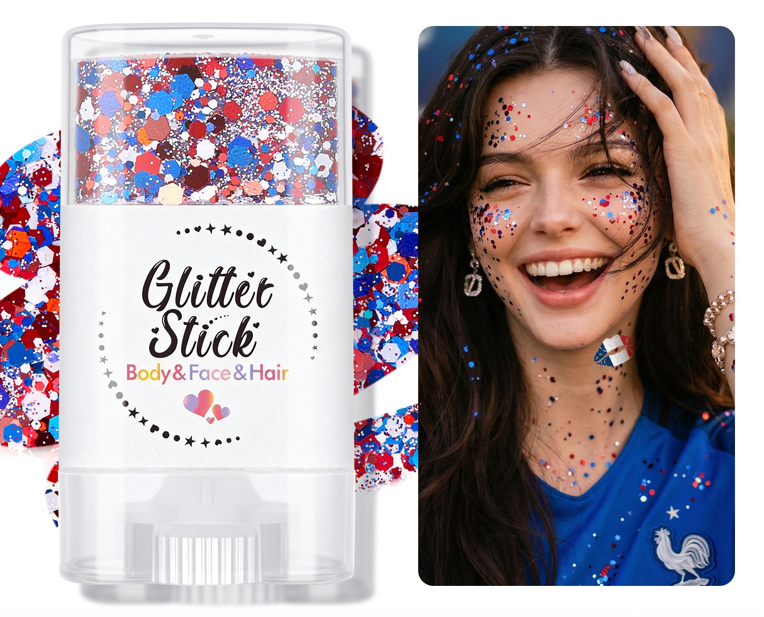 2026 World Cup & America250 Glitter Stick☀️ – Shiny Sequins Face & Body Hair Accessories
