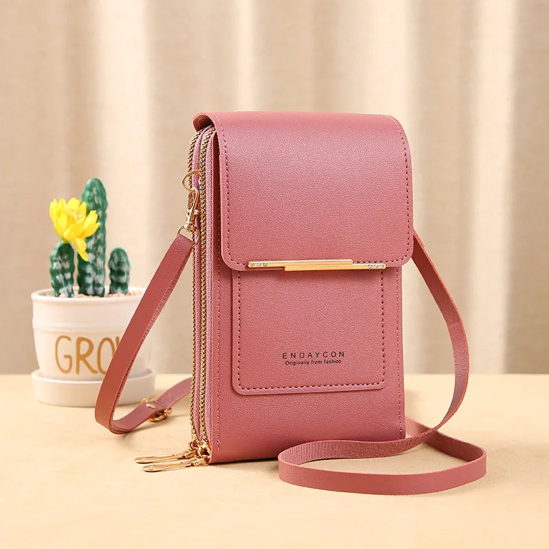 Touch Screen Crossbody Phone Purse, Multi-Compartment Wallet Shoulder Bag with Clear Window for Phone