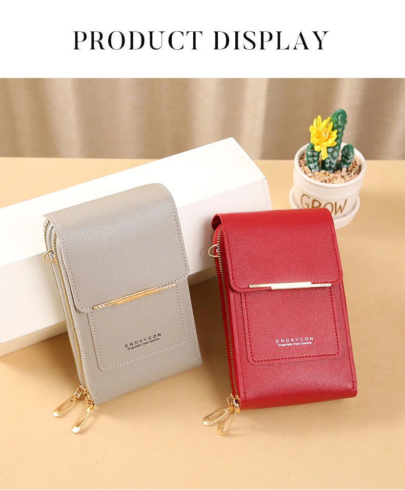 Touch Screen Crossbody Phone Purse, Multi-Compartment Wallet Shoulder Bag with Clear Window for Phone