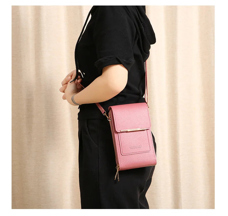 Touch Screen Crossbody Phone Purse, Multi-Compartment Wallet Shoulder Bag with Clear Window for Phone