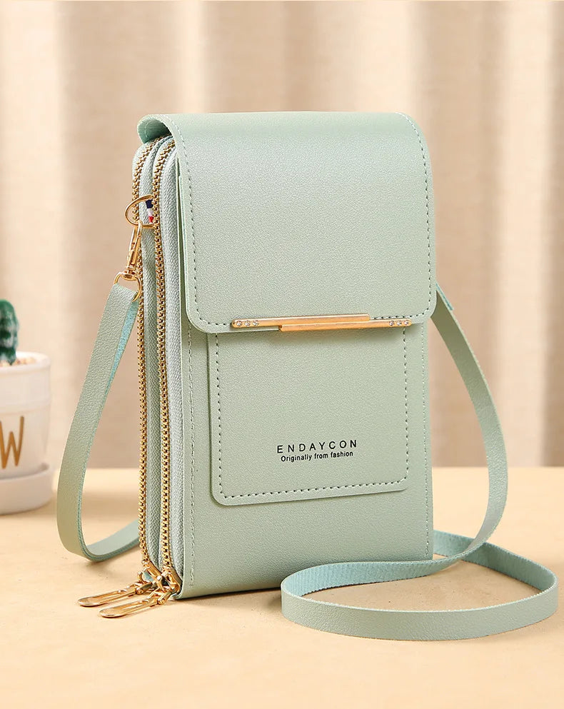 Touch Screen Crossbody Phone Purse, Multi-Compartment Wallet Shoulder Bag with Clear Window for Phone