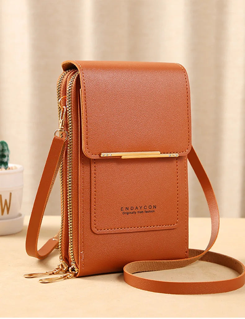 Touch Screen Crossbody Phone Purse, Multi-Compartment Wallet Shoulder Bag with Clear Window for Phone