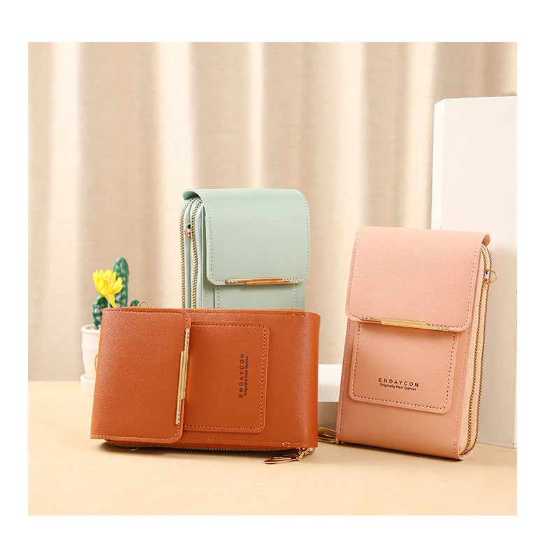 Touch Screen Crossbody Phone Purse, Multi-Compartment Wallet Shoulder Bag with Clear Window for Phone