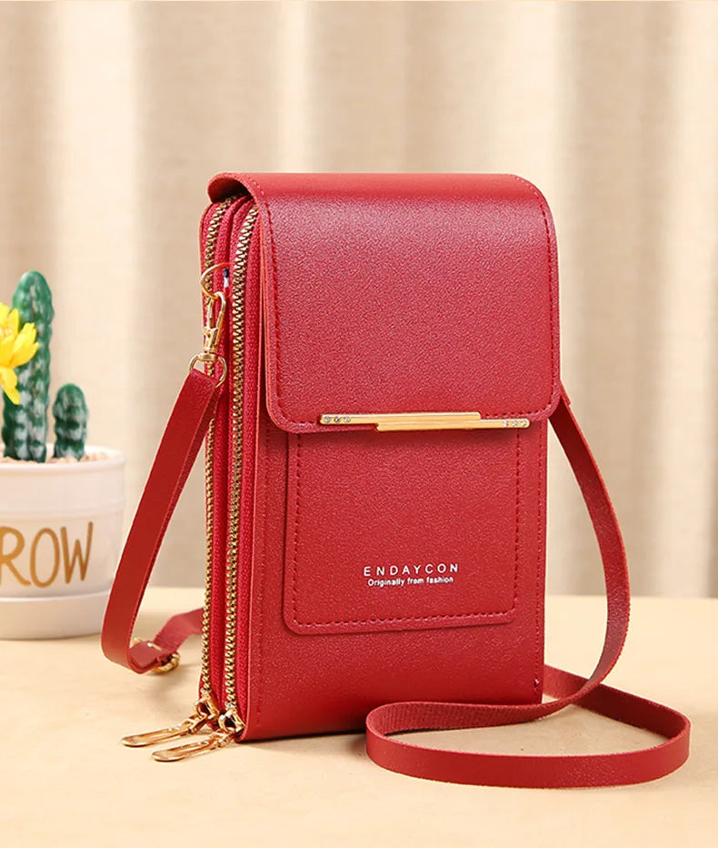 Touch Screen Crossbody Phone Purse, Multi-Compartment Wallet Shoulder Bag with Clear Window for Phone